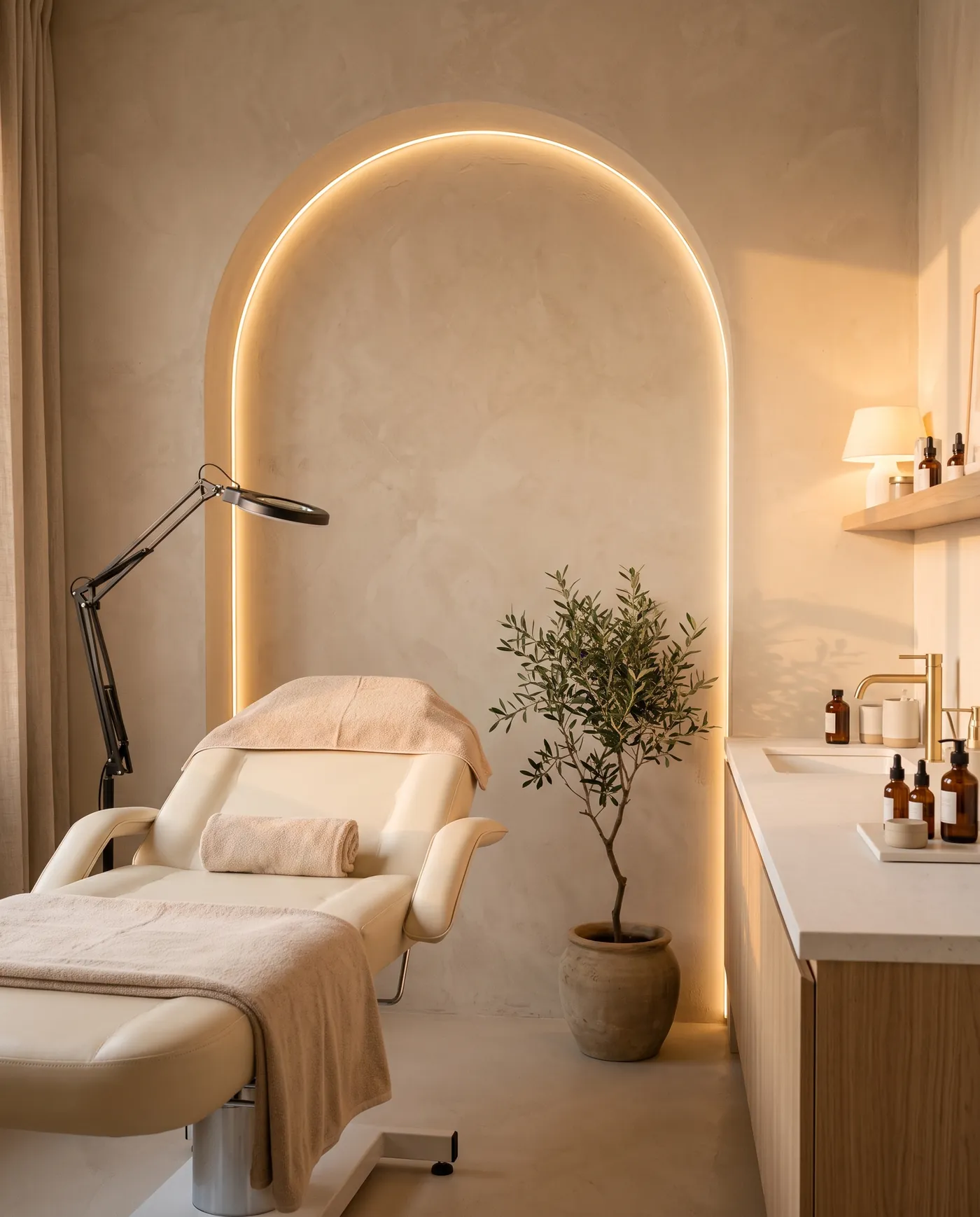 Cabina de tratamiento facial de NUREA con arco de luz cálida